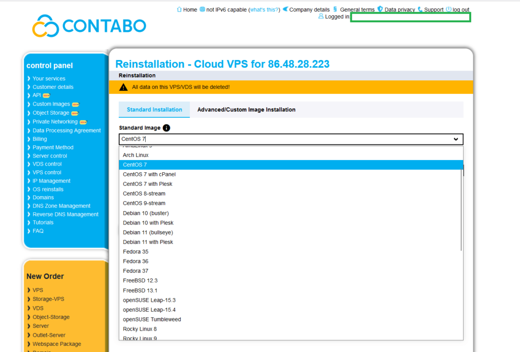 Contabo Dashboard